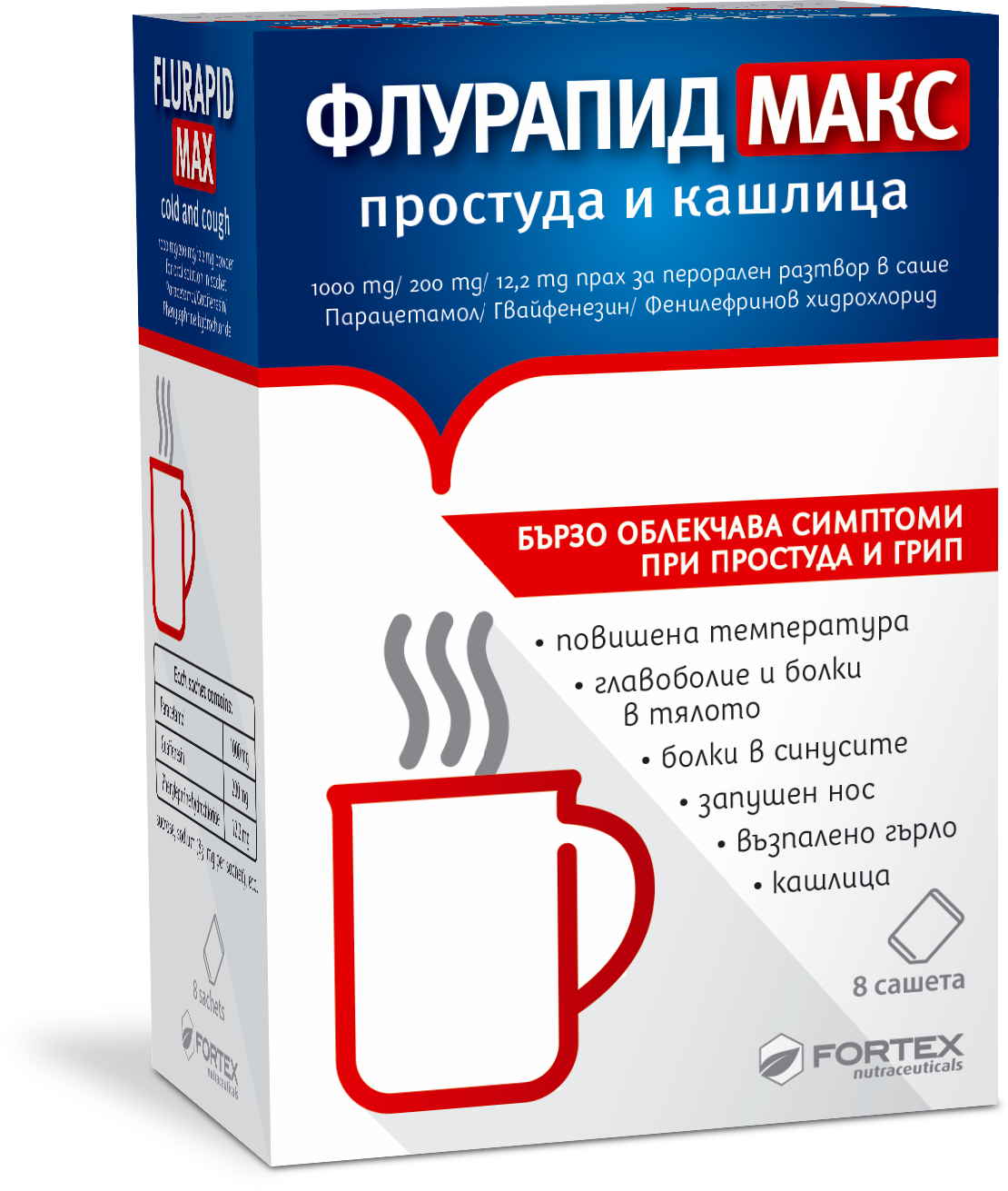 FORTEX FLURAPID MAX cold and cough x 8 sach