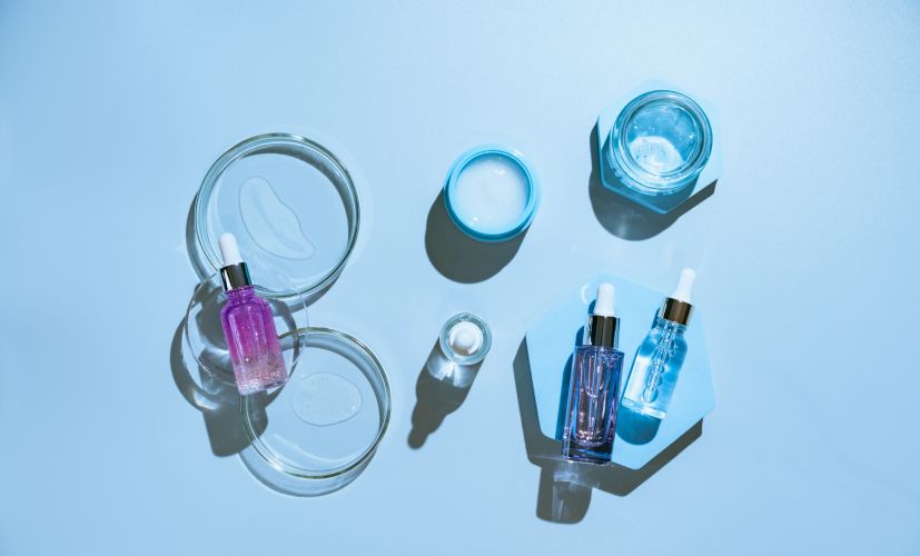 cosmetic-serums-and-creams-on-a-blue-background