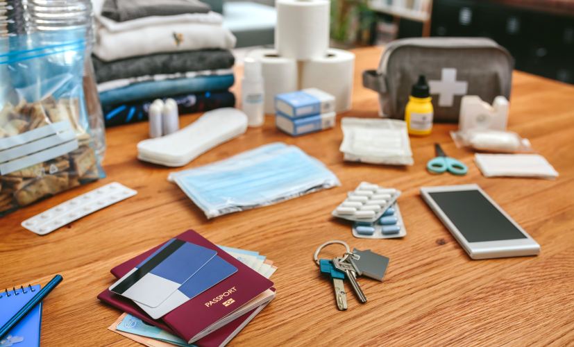 emergency-preparedness-kit-on-a-wooden-table