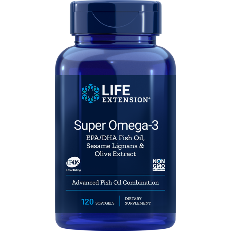 LIFE EXTENSION SUPER OMEGA-3 EPA/DHA Fish Oil,Sesame Lignans, Olive Extract (Enteric Coated for Sensitive Stomachs) Супер Омега-3 (с лигнан от сусам и екстракт от маслина) х 120 enteric coated softgels caps