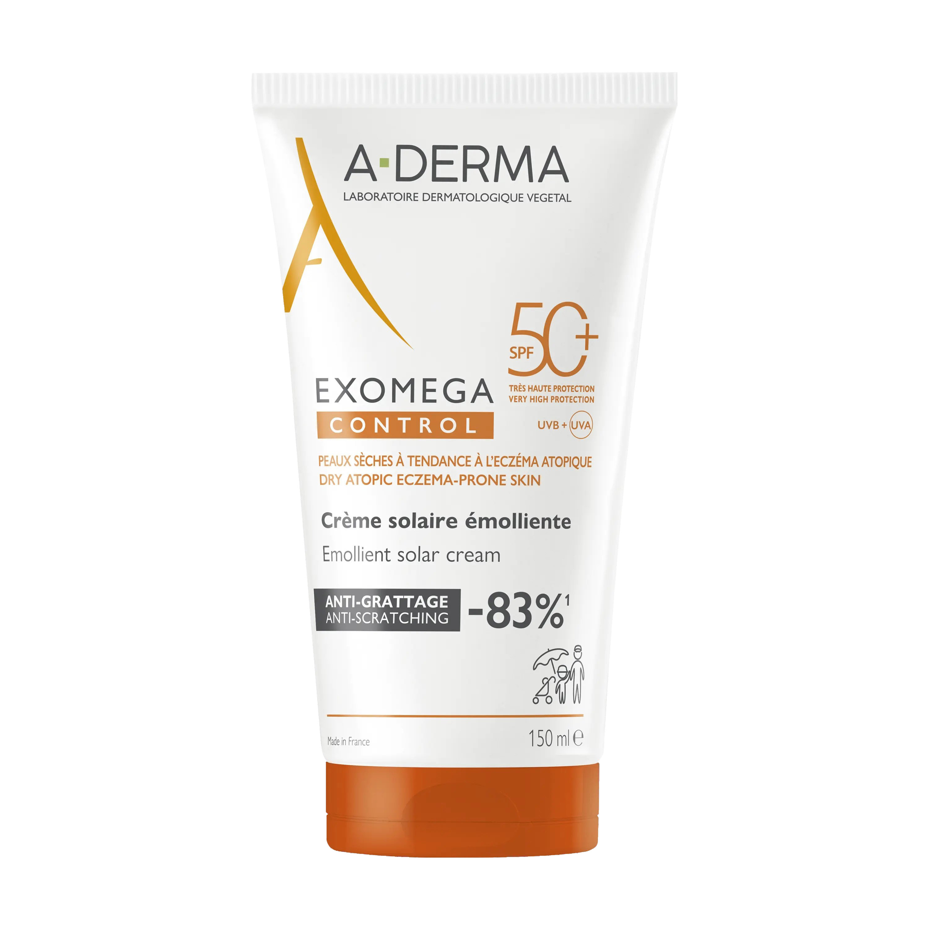 A-DERMA EXOMEGA CONTROL SPF50+ слънцезащитен емолиентен крем за суха кожа 150ml