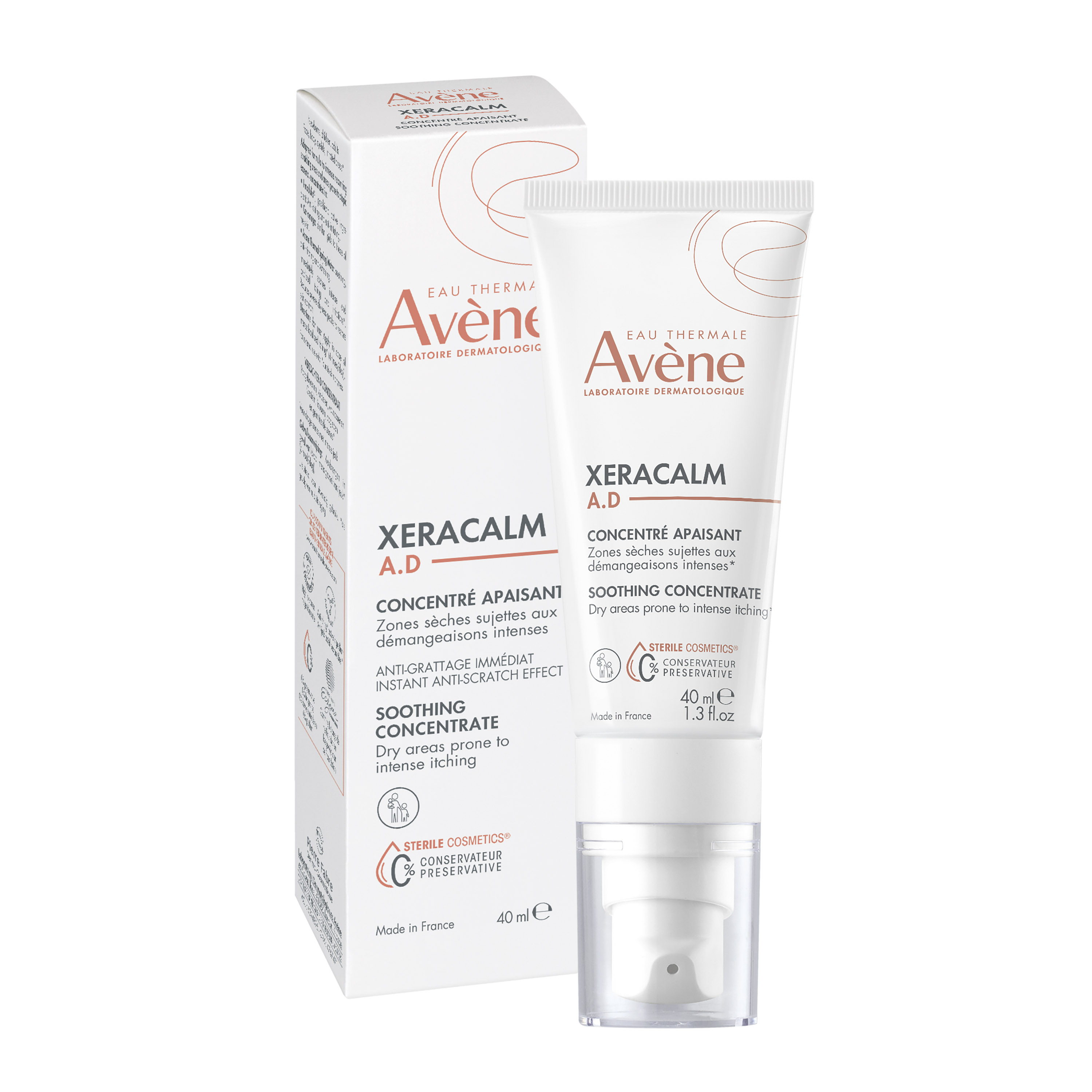 AVENE XERACALM A.D успокояващ концентрат за лице и тяло 40ml