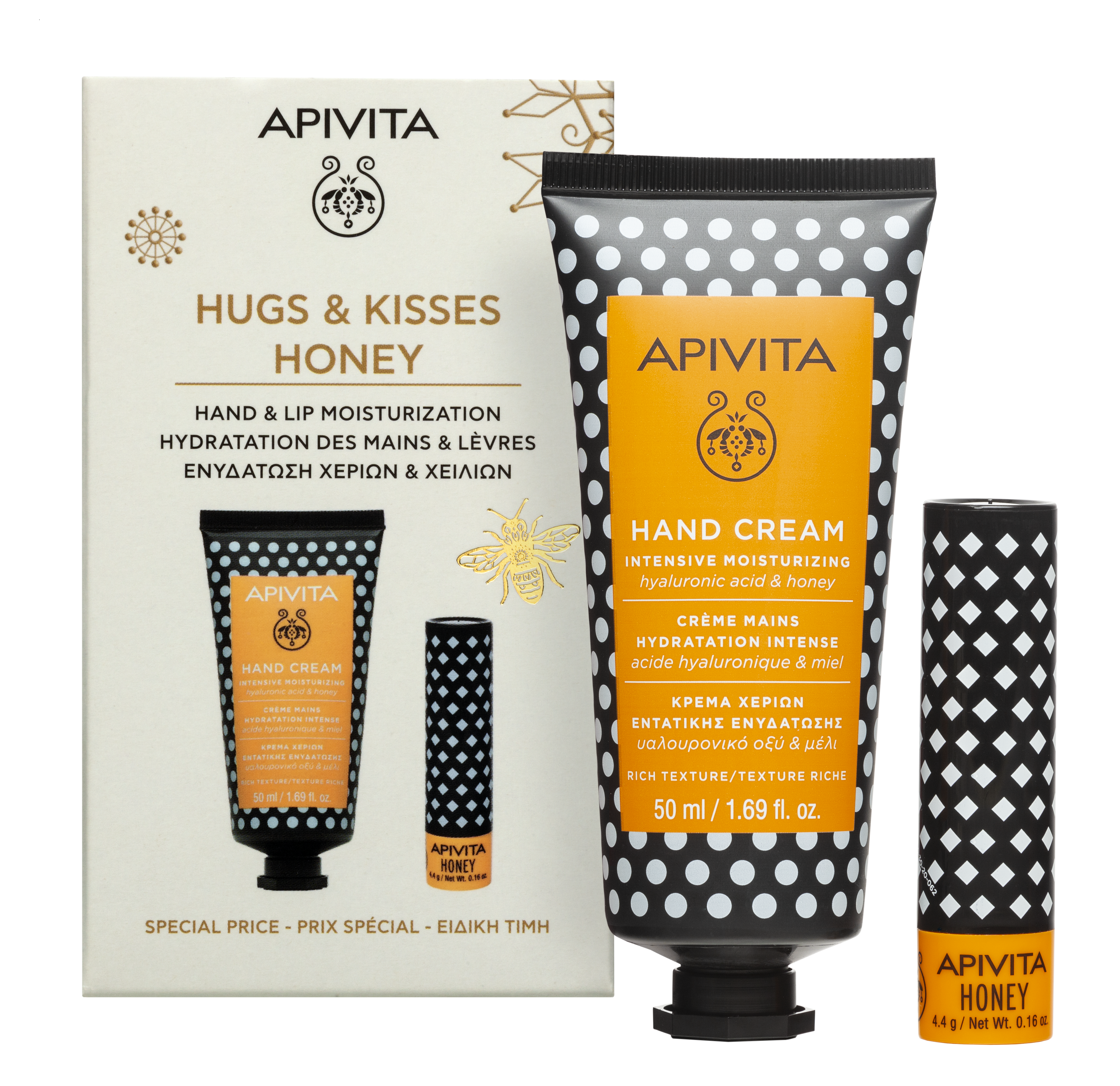 APIVITA PROMO крем за ръце с мед 50ml + стик за устни с мед 4,4g