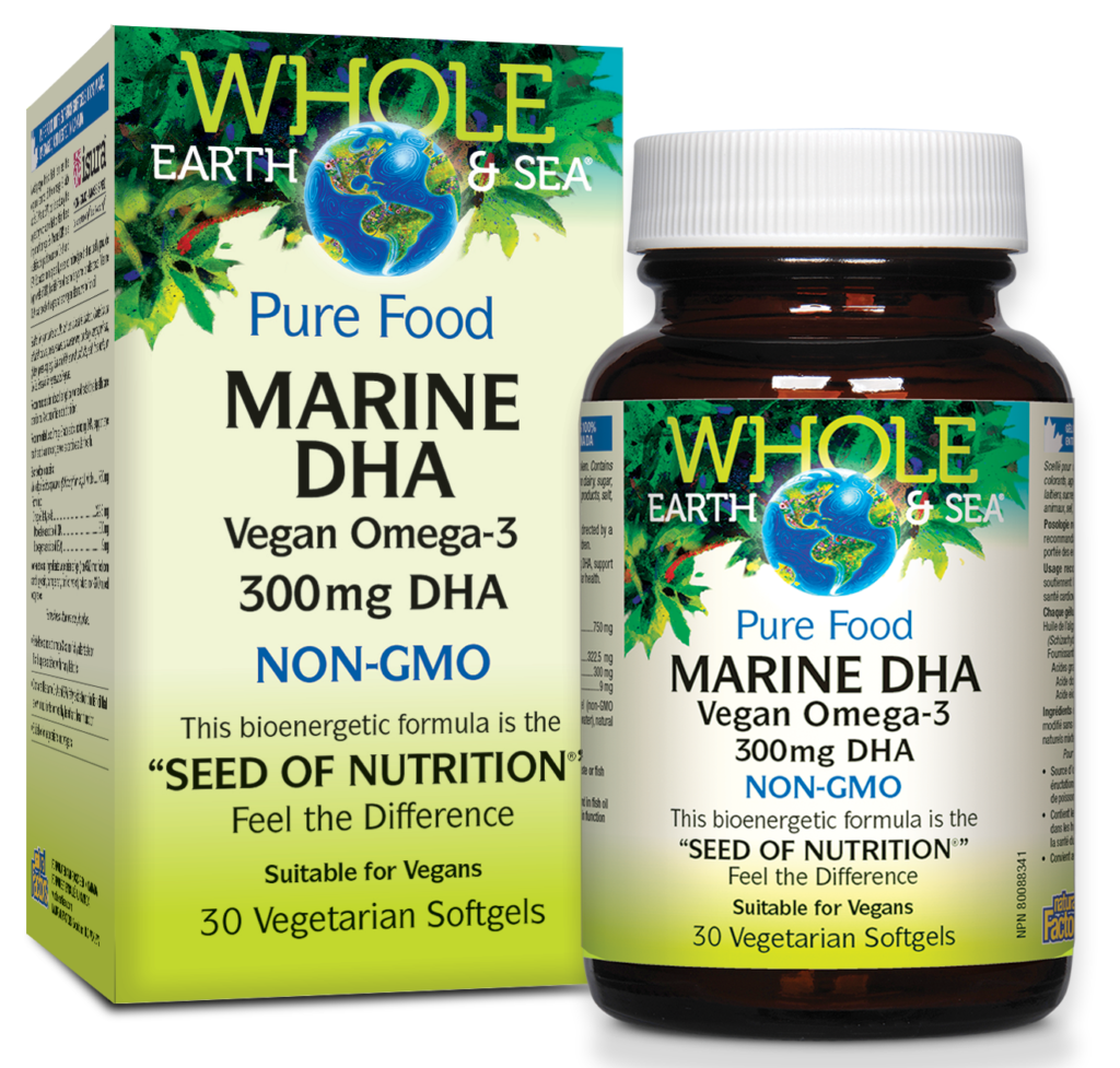 NATURAL FACTORS WHOLE EARTH & SEA Marine DHA Vegan Omega-3 x 30 softgels
