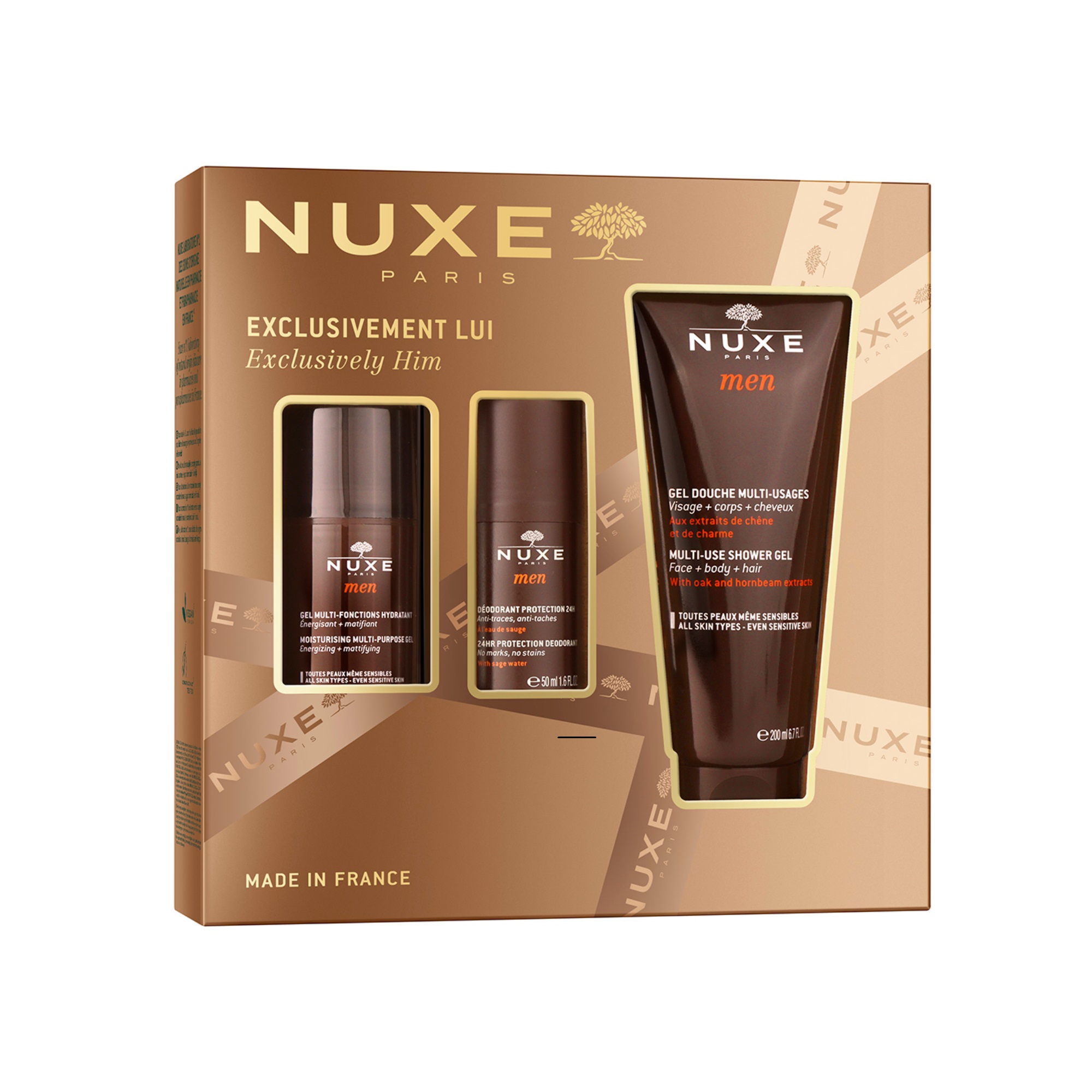 NUXE PROMO MEN хидратиращ гел 50ml + душ-гел 200ml + рол-он 50ml