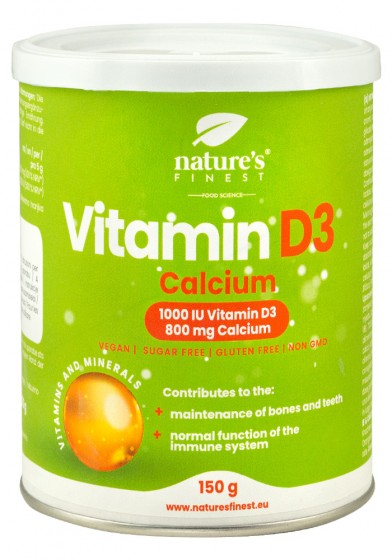 NATURE’S FINEST VITAMIN D3 1000IU + CALCIUM 800mg Витамин D и калций на прах за зъби, кости и имунитет 150g