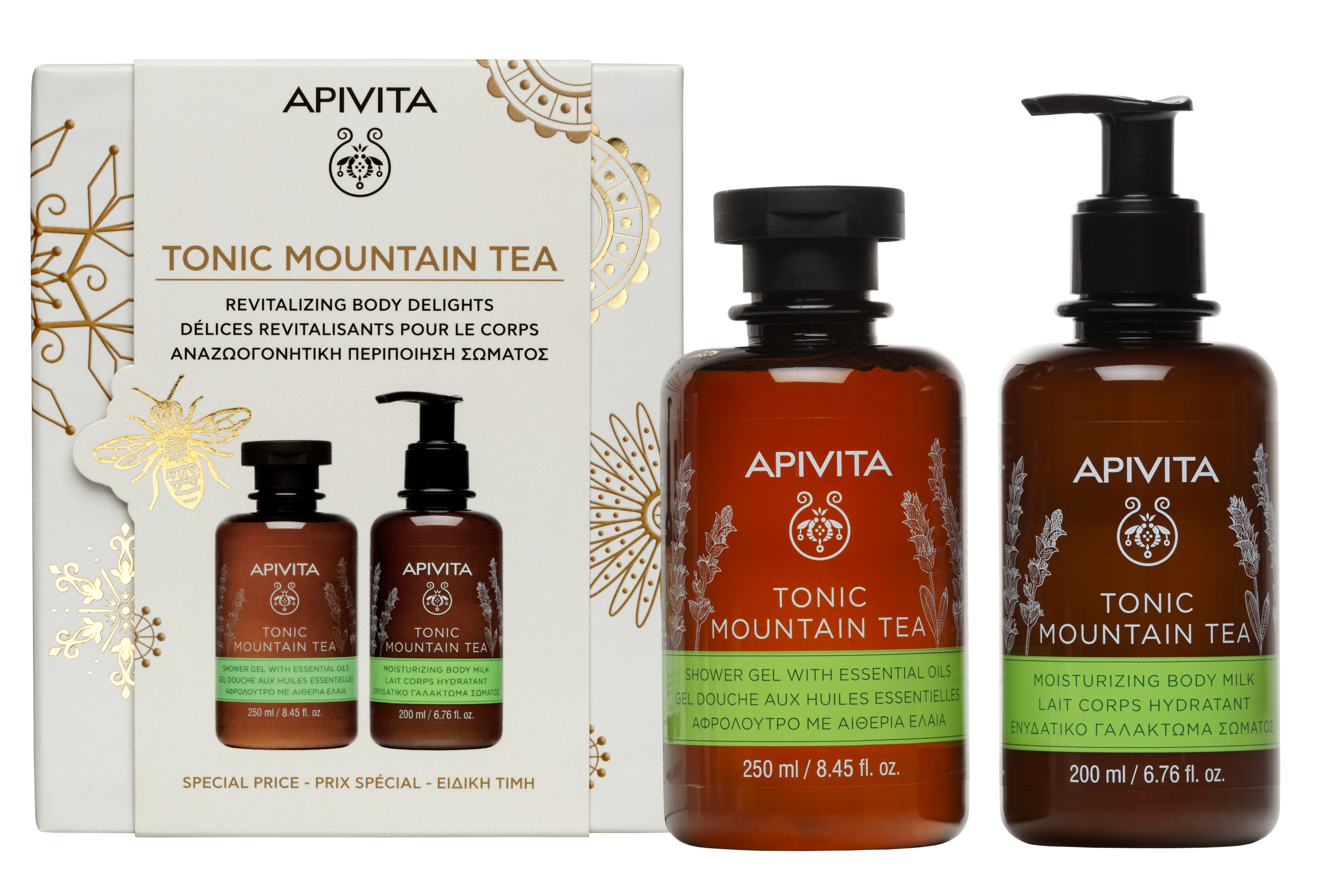APIVITA PROMO TONIC MOUNTAIN TEA shower gel with mountain tea 250ml + hydrating body milk with mountain tea 200ml