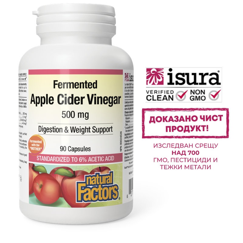 NATURAL FACTORS FERMENTED APPLE CIDER VINEGAR Apple cider vinegar 500mg x 90 caps