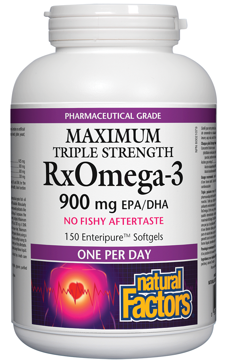 NATURAL FACTORS RX OMEGA-3 Maximum Triple Strength 1425mg (triple concentration 900mg EPA DHA) + VITAMIN D3 1000 IU x 150 softgels