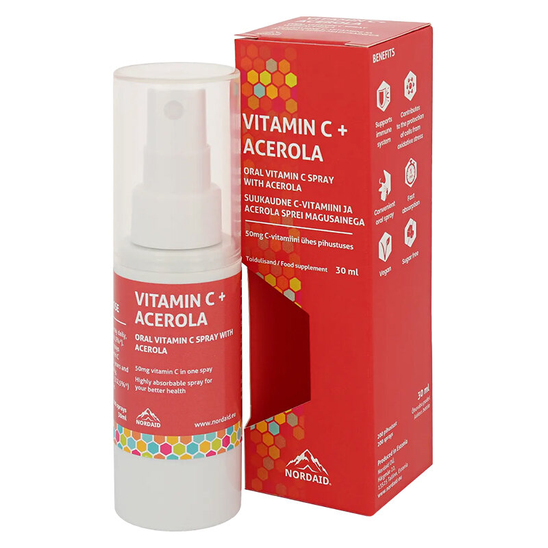 NORDAID VITAMIN C with Acerola 200 sprays Витамин С + Ацерола спрей за уста х 30 ml
