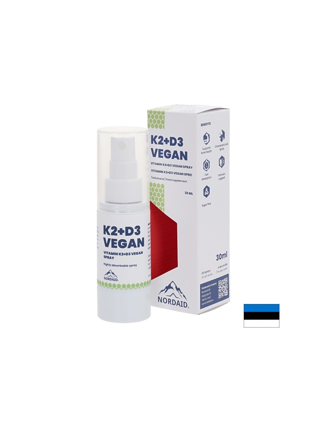 NORDAID Vegan VITAMIN K2 100mcg + D3 100mcg Веган Витамин K2 + D3 спрей за уста х 30 ml