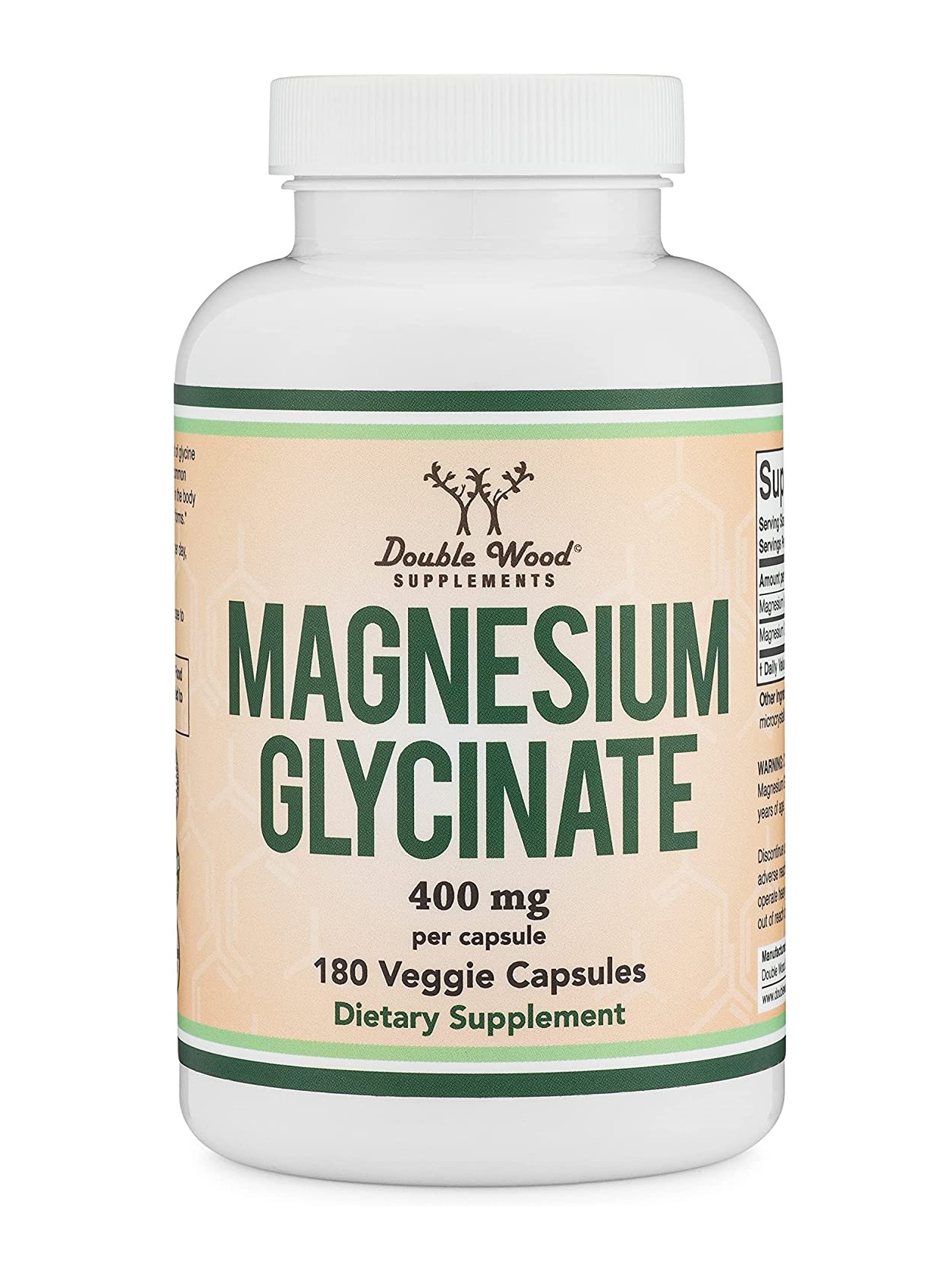 DOUBLE WOOD MAGNESIUM GLYCINATE Magnesium (glycinate) for the nervous system and heart 400mg x 180 caps