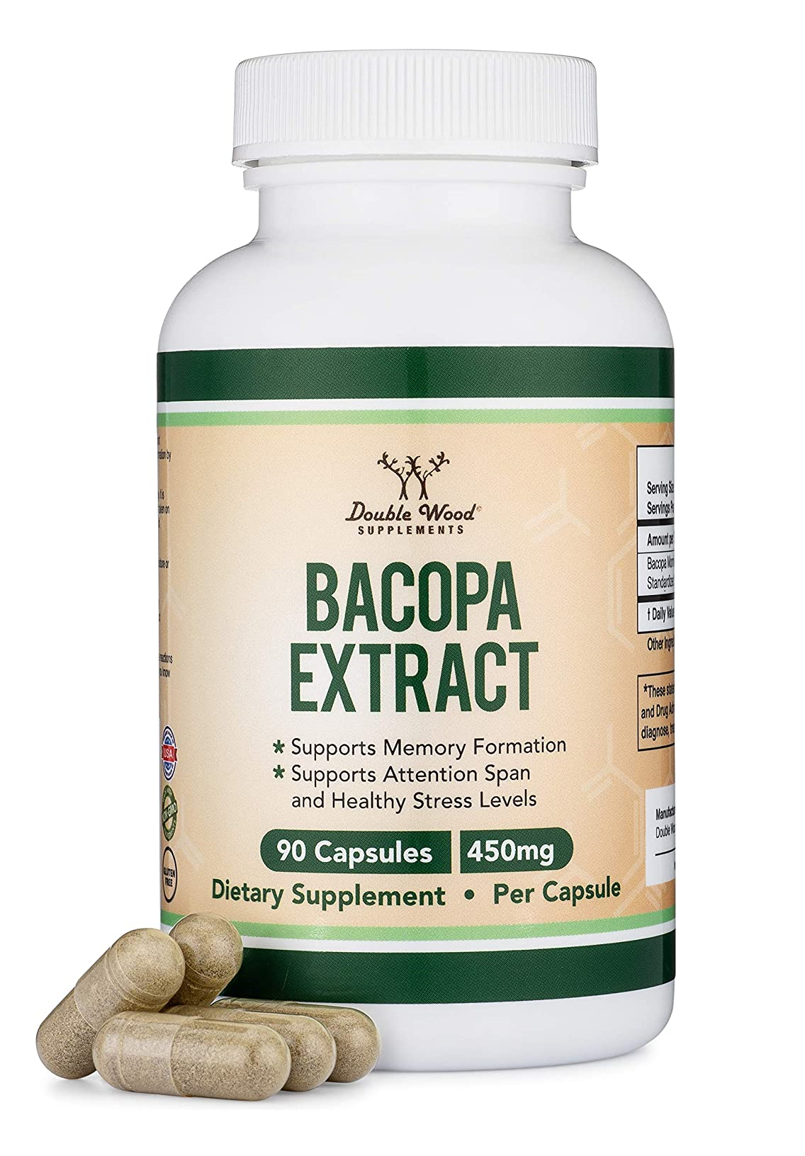 DOUBLE WOOD BACOPA EXTRACT Бакопа Мониери Екстракт 450mg мозъчна функция и стрес контрол x 90 caps