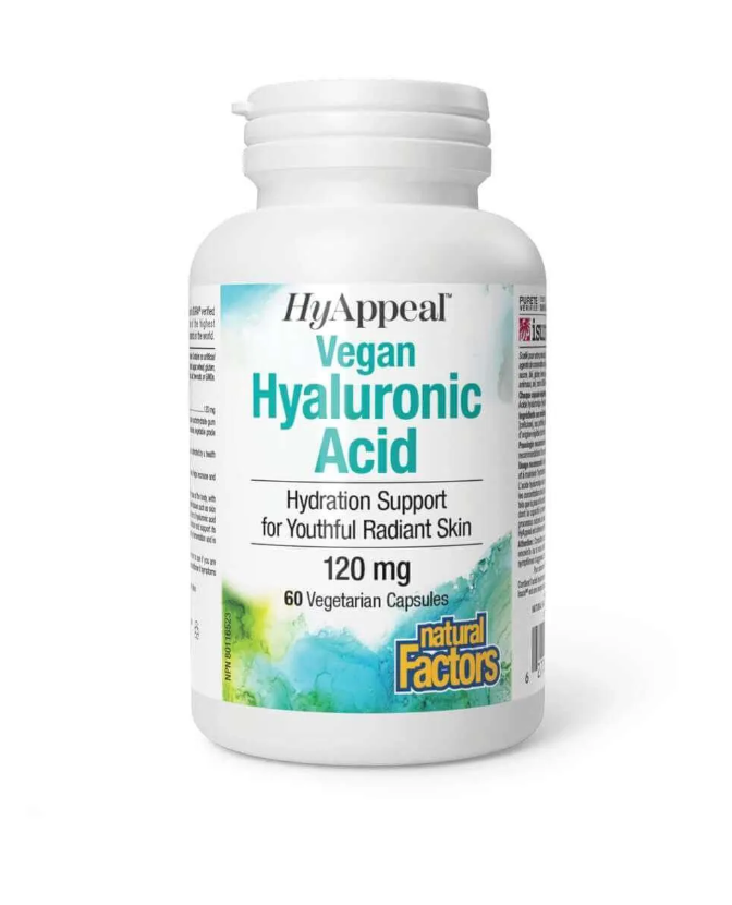 NATURAL FACTORS Vegan HYAPPEAL Hyaluronic Acid 120mg Hyaluronic acid (vegan) for skin and joints x 60 caps