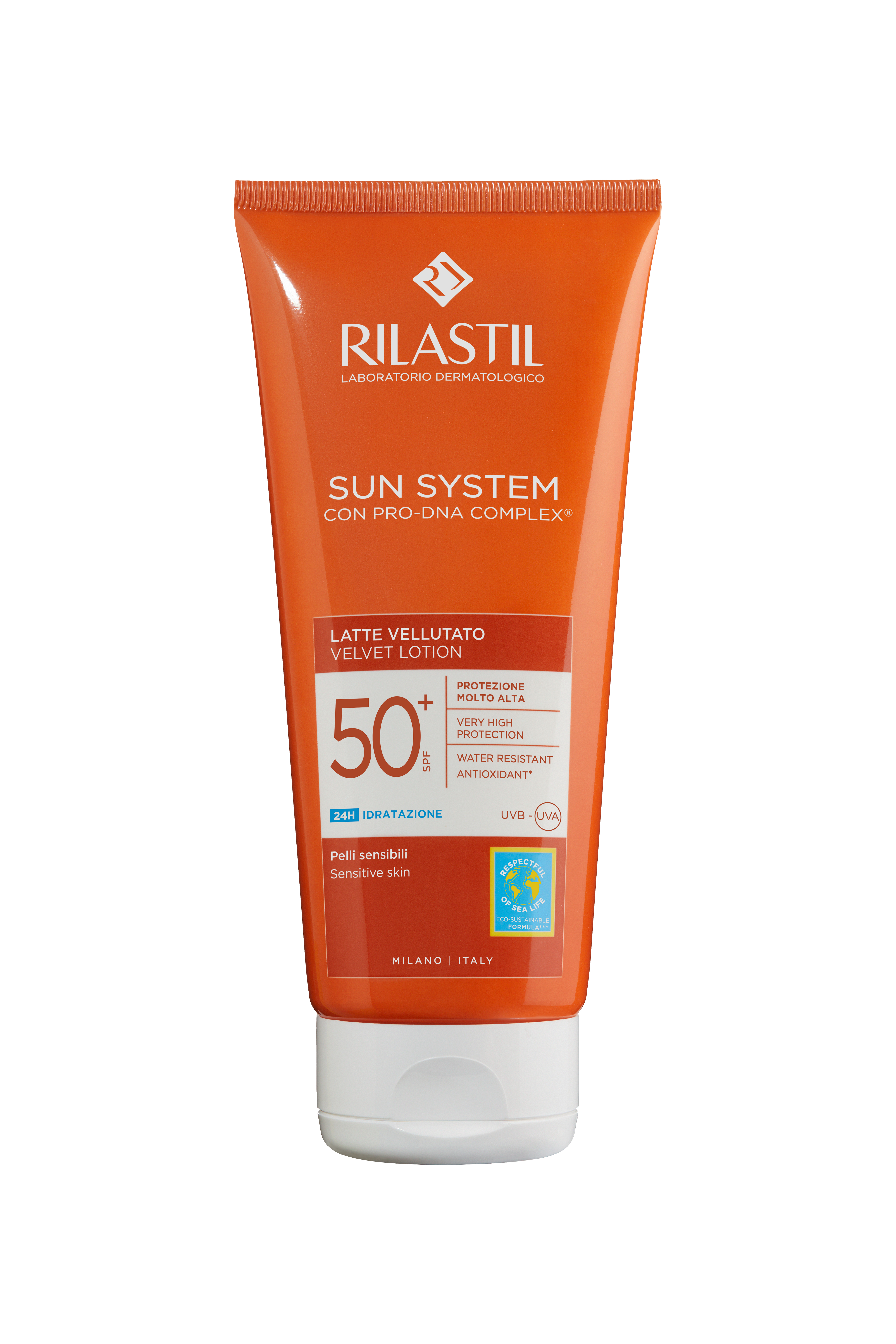 RILASTIL SUN SYSTEM VELVET LOTION+ SPF50+ sunscreen body lotion with velvet finish 200 ml