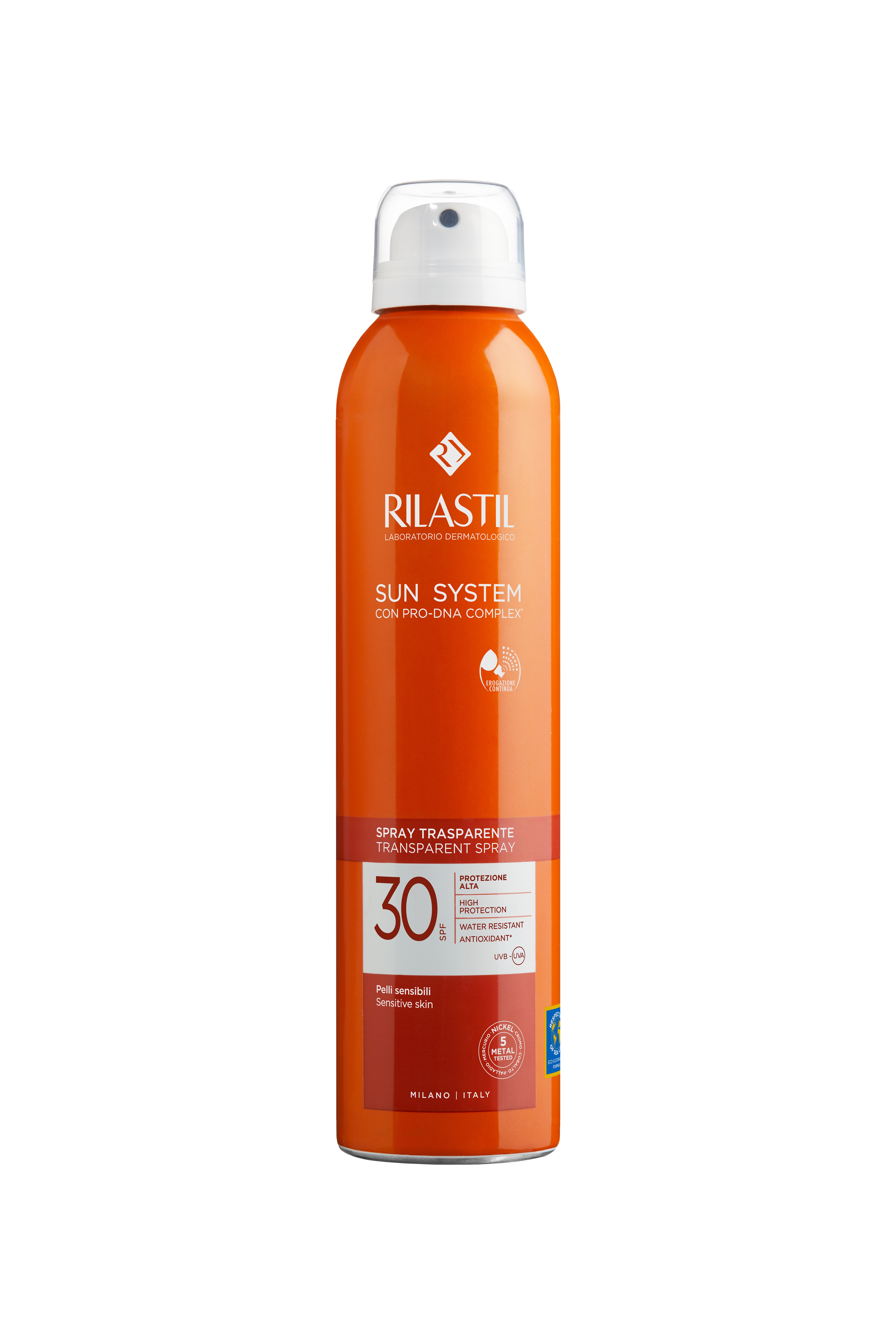 RILASTIL SUN SYSTEM TRANSPARENT SPRAY+ SPF30 слънцезащитен аерозолен спррей за тяло 200ml
