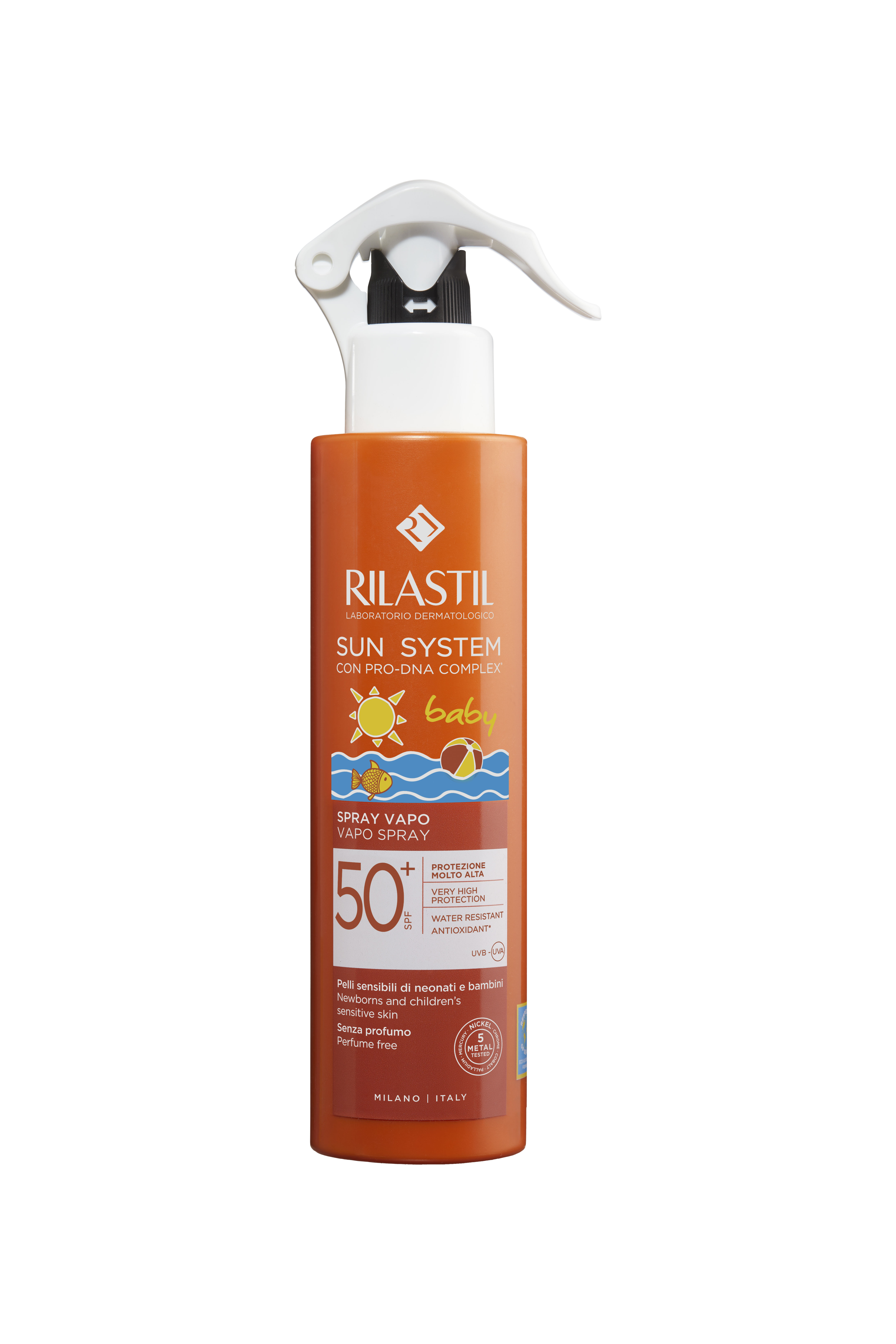 RILASTIL SUN SYSTEM BABY SPRAY VAPO+ SPF50+ слънцезащитен мляко спрей за тяло за бебета и деца 200 gr