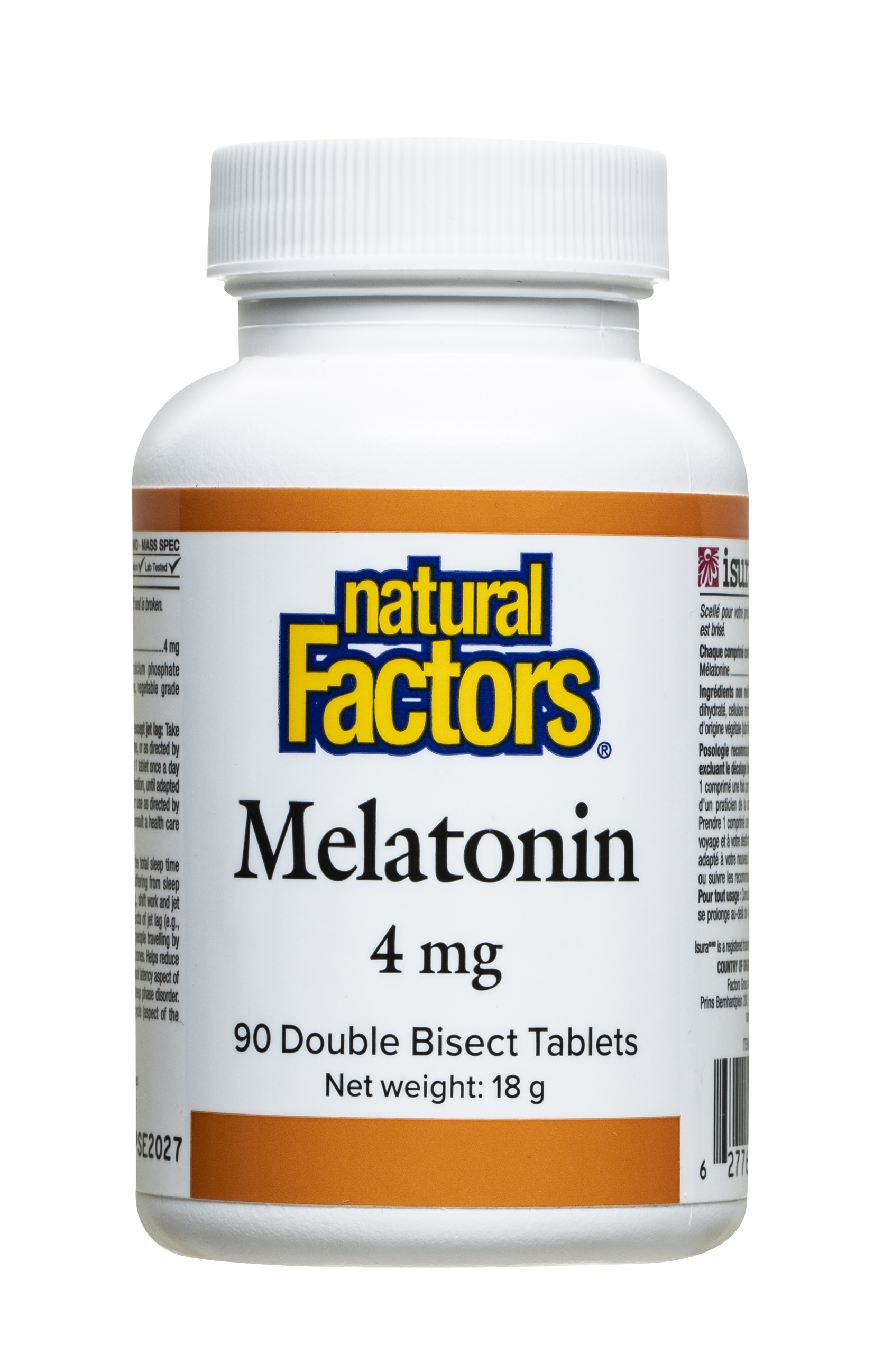 NATURAL FACTORS MELATONIN 4mg при безсъние (с две делителни черти) x 90 Double Bisect tabl