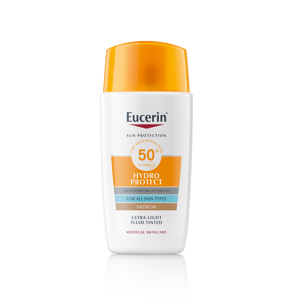 EUCERIN SUN SPF50+ Hydro Protect Оцветен слънцезащитен ултралек флуид за лице светъл 50ml