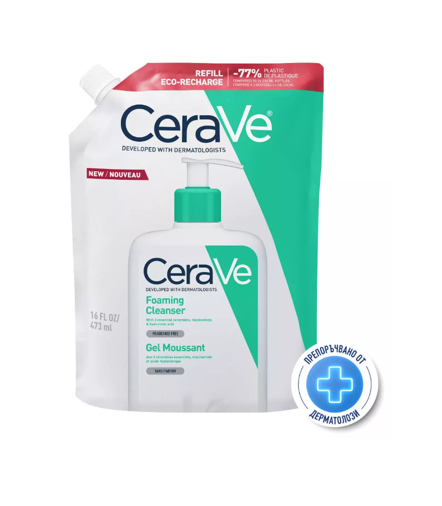 CERAVE измиваща гел-пяна за лице и тяло за нормална към мазна кожа 473ml рефил