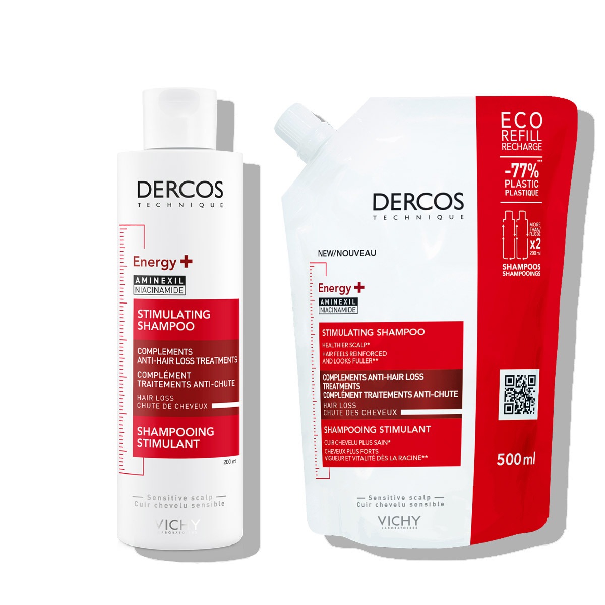 VICHY PROMO DERCOS ENERGISANT шампоан против косопад 200ml + шампоан против косопад рефил 500ml