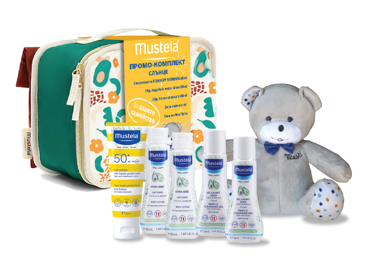 MUSTELA PROMO SUN SPF50+ lotion 40ml + 4 pcs. mini products + Musti Bear + Toiletry bag