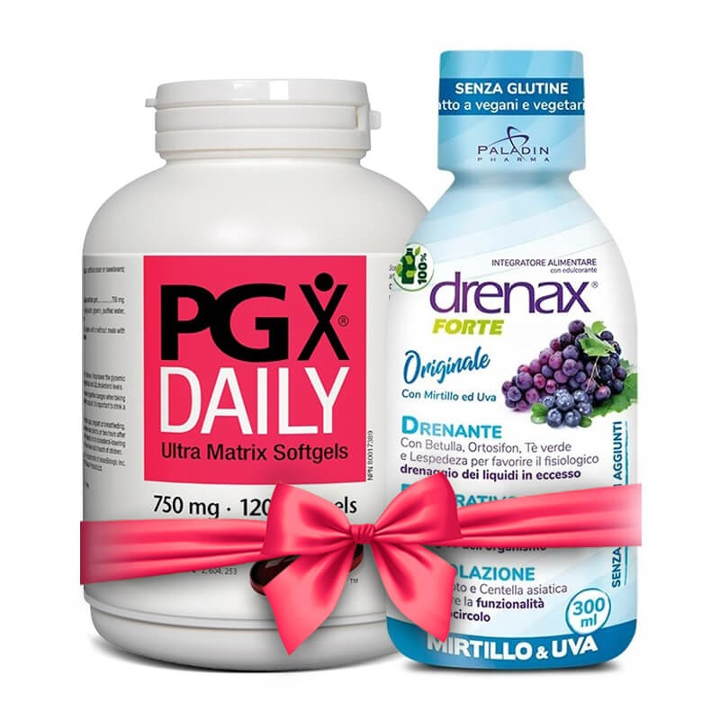 PALADIN PHARMA PROMO ПРОМО ПАКЕТ 5 PGX® DAILY ULTRA MATRIX 750 mg х 120 софтгел капсули + Drenax®Forte Mirtillo Uva/ Дренакс Форте  Боровинка и Гроздово семе (против задържане на течности) x 300 ml