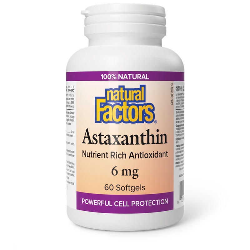 NATURAL FACTORS ASTAXANTHIN 6mg Астаксантин Мощна антиоксидантна защита на клетките и зрението х 60 softgels