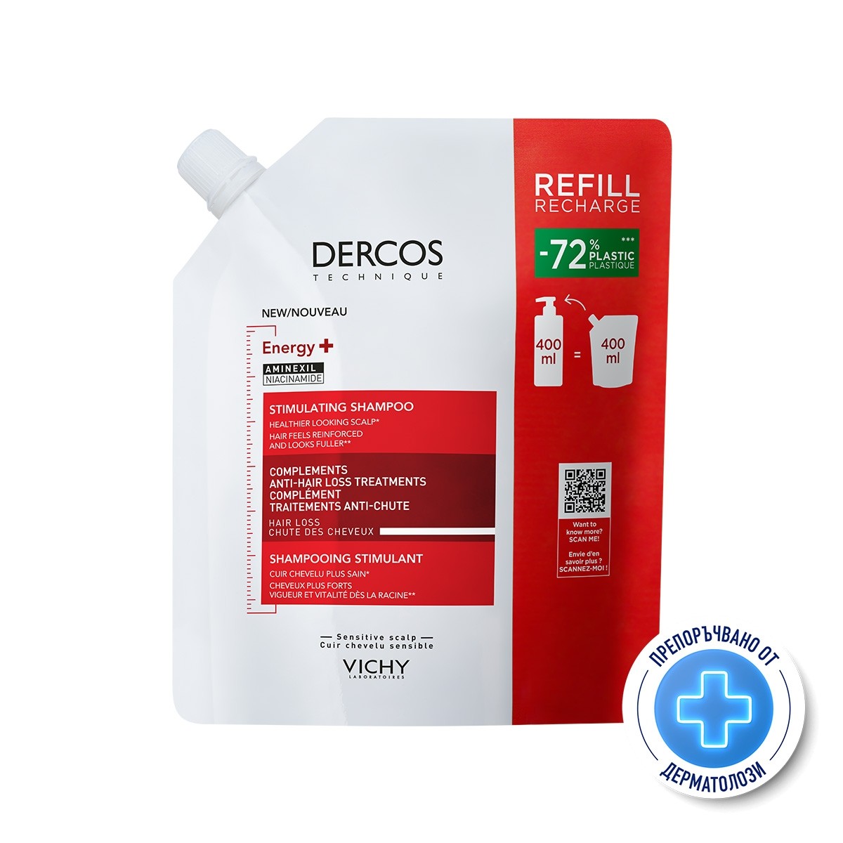 VICHY DERCOS ENERGY+ шампоан при косопад 400ml рефил