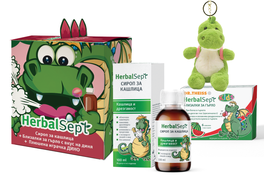 DR.THEISS PROMO HERBAL SEPT сироп за кашлица 100ml + Гърло близалки диня x 6