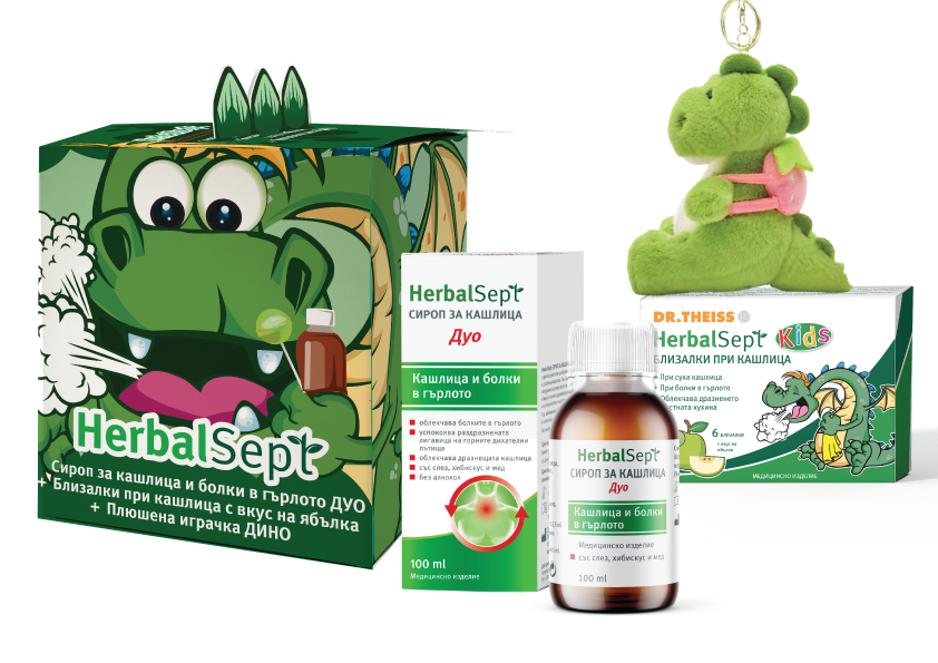 DR.THEISS PROMO HERBAL SEPT DUO сироп при кашлица и болки в гърлото 100ml + Кашлица близалки ябълка x 6