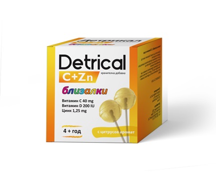 DETRICAL DUO C + ZN + Vit D близалки в подкрепа на имунитета с цитрусов аромат x 12 1+1