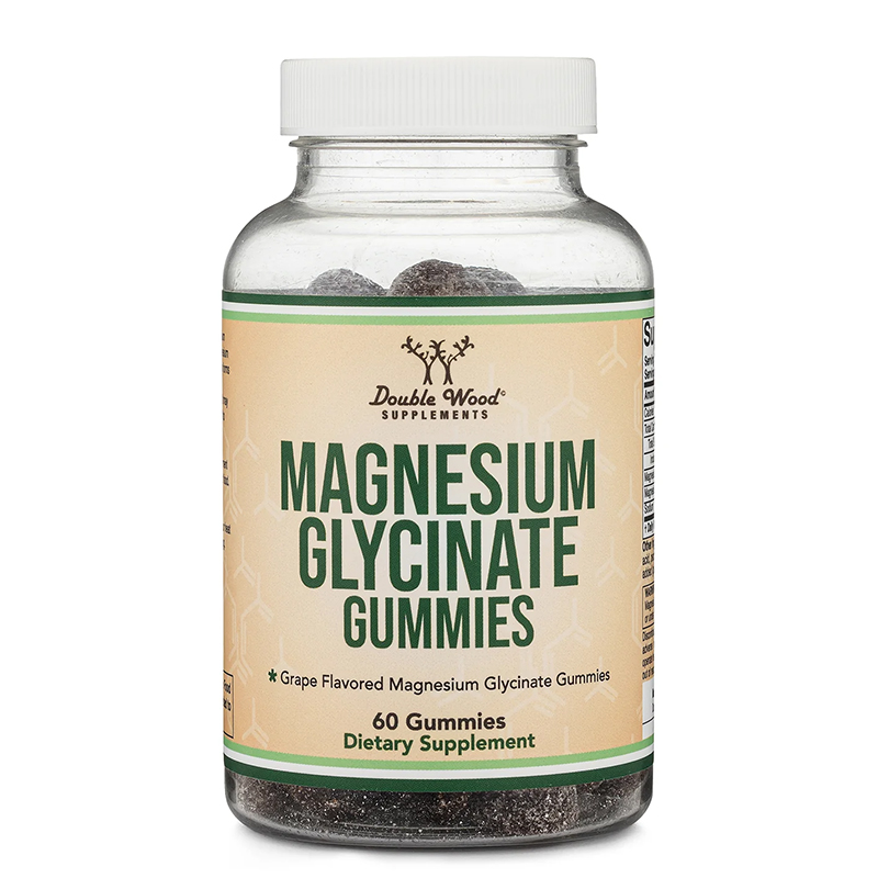 DOUBLE WOOD Magnesium Glycinate Gummies Магнезий бисглицинат Гъми желирани таблетки, с вкус на грозде x 60 gummies
