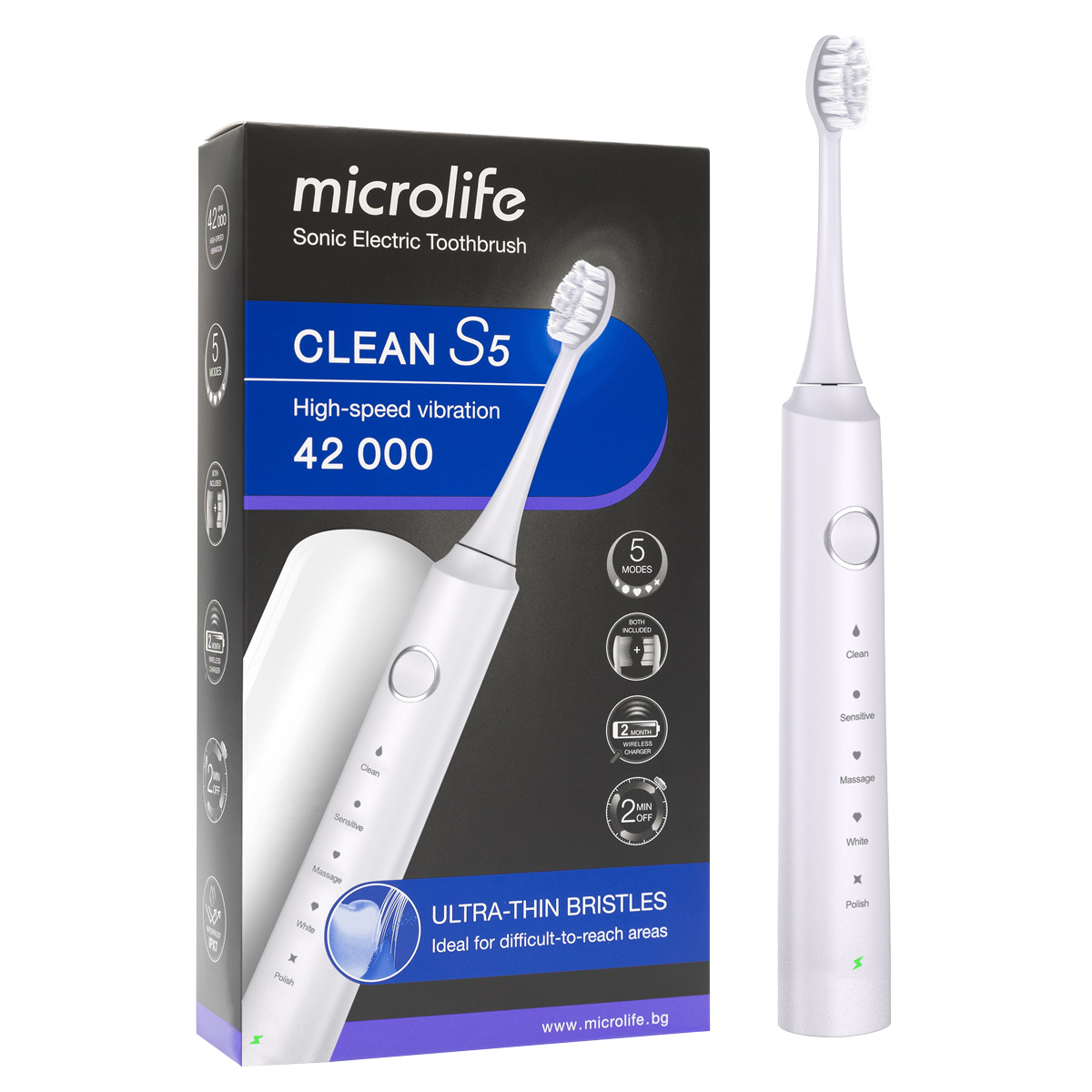 MICROLIFE S5 White звукова електрическа четка за зъби