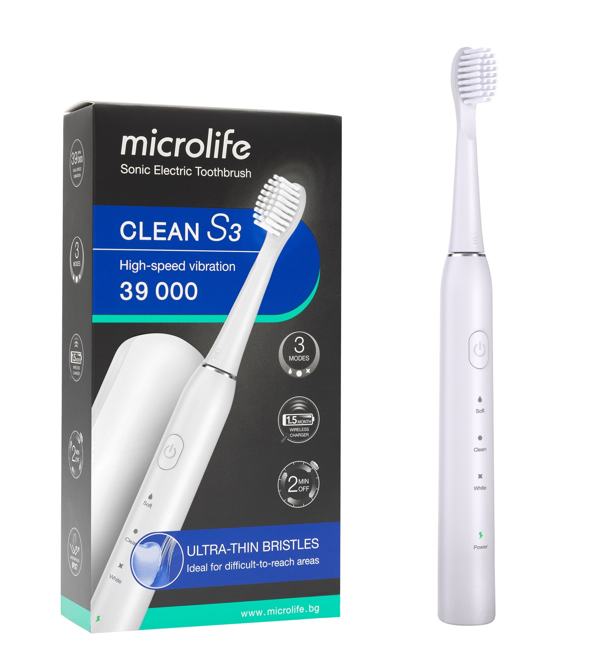 MICROLIFE S3 White звукова електрическа четка за зъби