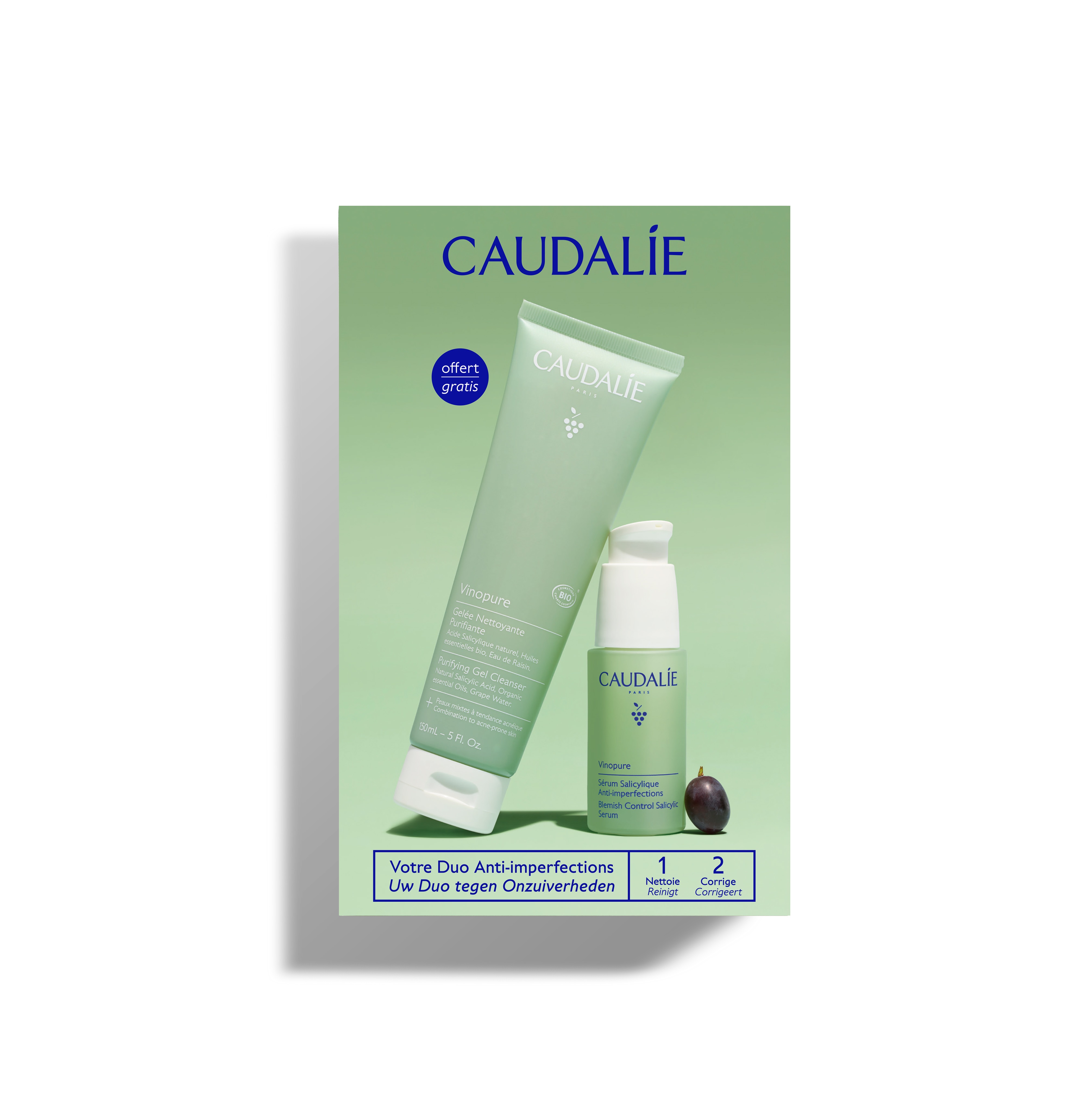 CAUDALIE PROMO VINOPURE Салицилов Серум Против несъвършенства 30ml + Почистващ матиращ гел 150ml