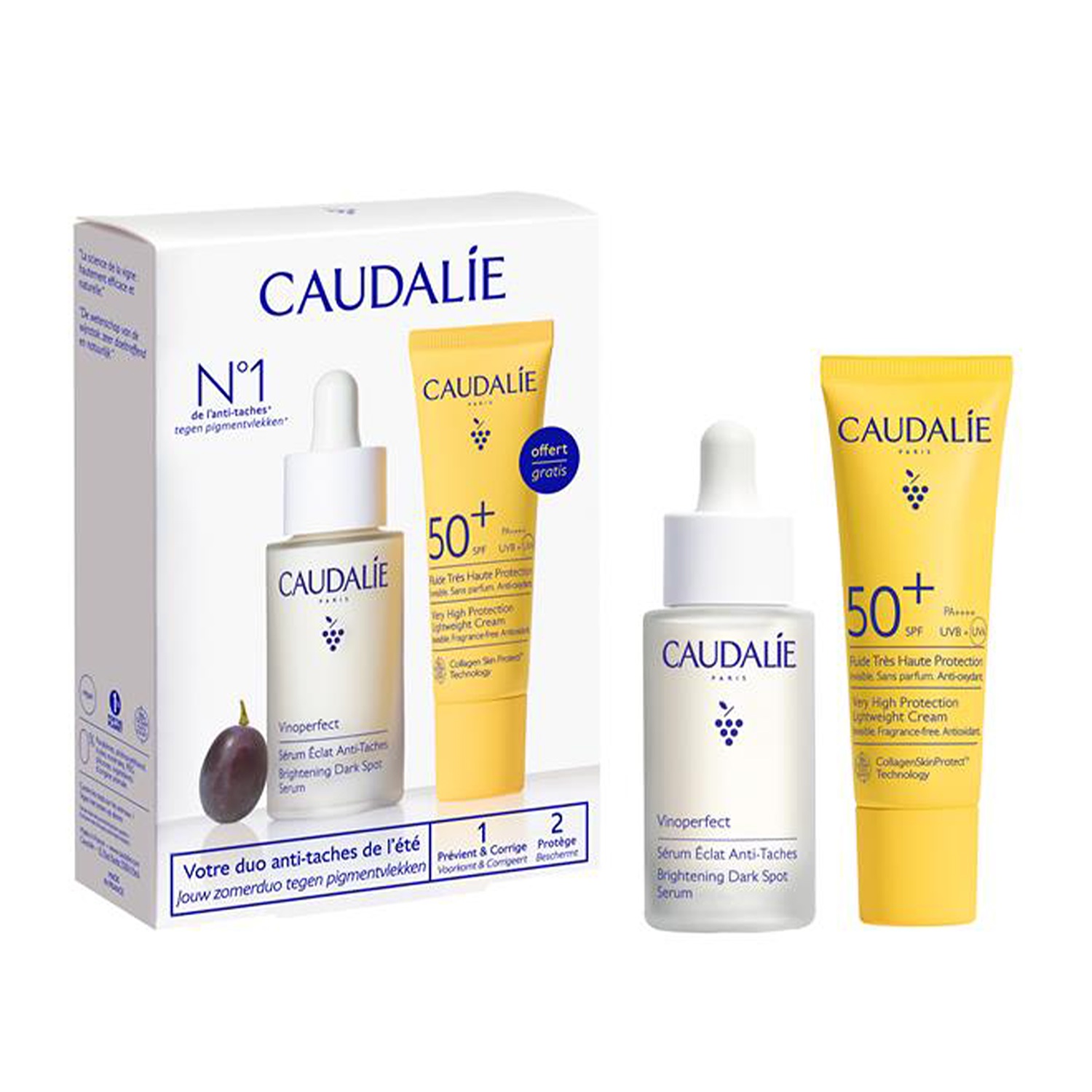 CAUDALIE PROMO VINOPERFECT озаряващ серум 30 ml + Vinosun SPF50+ флуид 20ml
