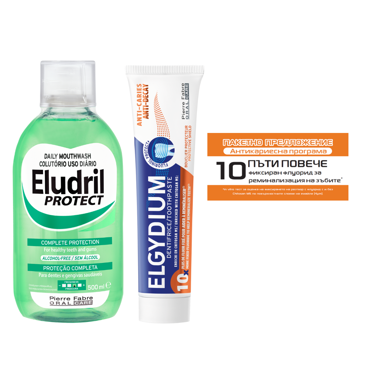 ELUDRIL PROMO PROTECT mouthwash 500ml + ELGYDIUM ANTI-CARIES toothpaste 75ml