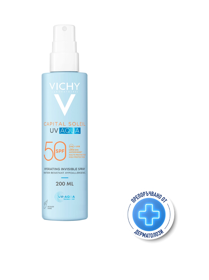 VICHY SOLEIL SPF50 UV AQUA слънцезащитен спрей за тяло 200ml