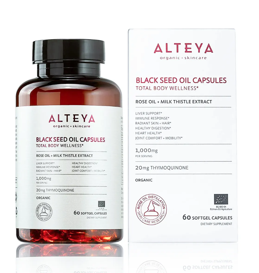 ALTEYA ORGANIC Organic Food Supplement with Black Cumin Oil, Milk Thistle and Rose Oil to Improve Immunity, Digestion and Liver Health x 60 softgels