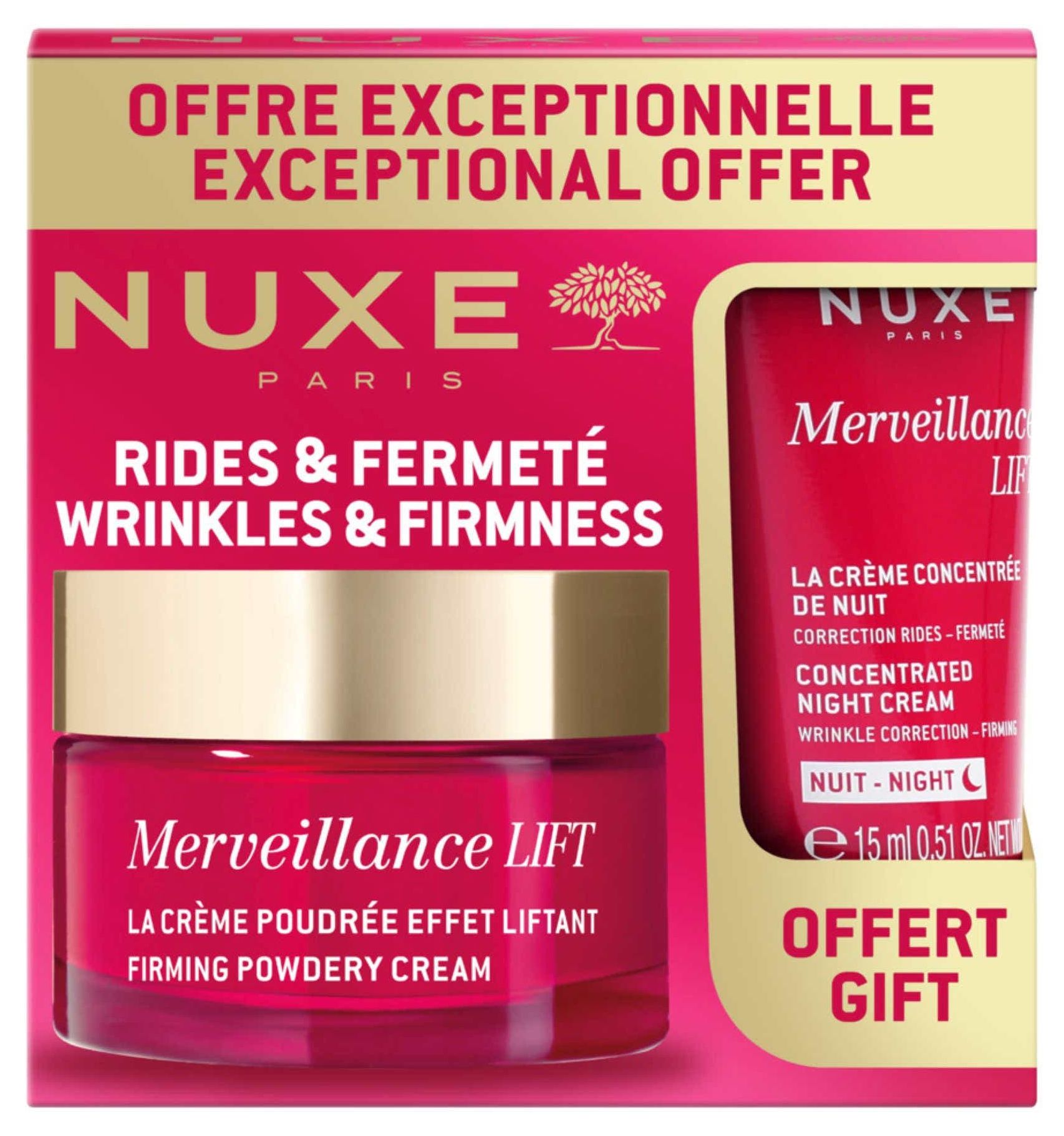 NUXE PROMO MERVEILLANCE LIFT Уплътняващ крем с лифтинг ефект 50ml  + нощен крем 15ml
