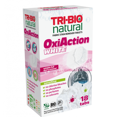 TRI-BIO Натурални таблетки за премахване на петна за бяло пране, Oxi-Action