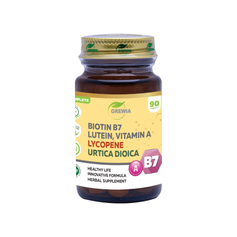 GREWIA Biotin B7 + Lycopene + Lutein + Vitamin A + Urtica dioica for hair, skin and nails x 90 tabl