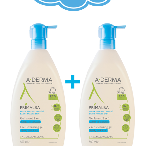 A-DERMA DUO PRIMALBA Почистващ гел 2в1 за коса и тяло 500ml 1+1