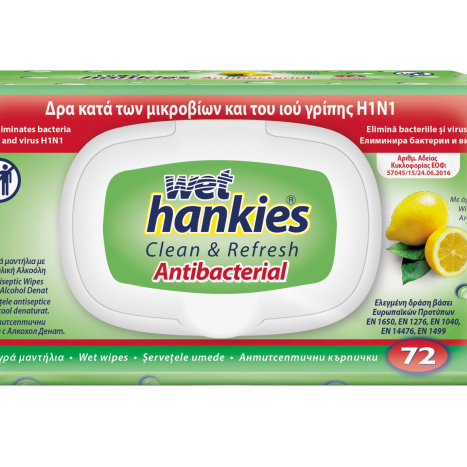 WET HANKIES Lemon Влажни кърпи антибактериални х 72