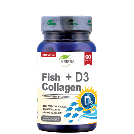 GREWIA Fish Collagen + D3 Поддържа в добро състояние костната система и зъбите x 60 caps