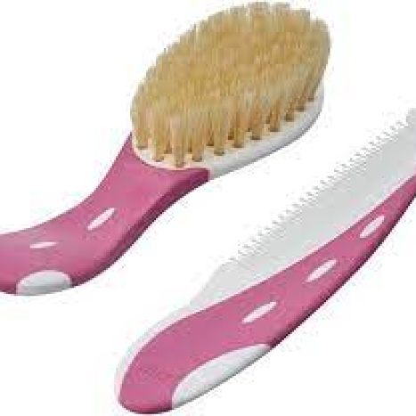 NUK Hair brush with natural bristles and comb, pink