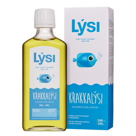 LYSI CHILDREN’S COD LIVER OIL KRAKKALYSI 2390mg (EPA-690mg, DHA-1290mg + Vitamin A & D) Омега-3 за деца и възрастни (масло от черен дроб на исландска риба треска) за сърце и имунитет 240ml