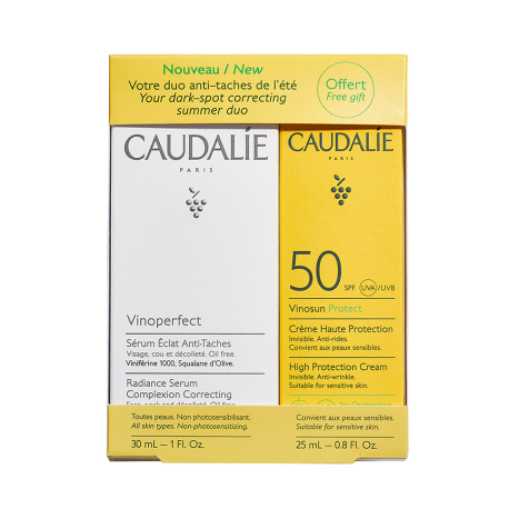 CAUDALIE PROMO VINOPERFECT Serum for radiant skin and even complexion 30 ml + Vinosun Protect Light cream with very high protection SPF50+ 25 ml