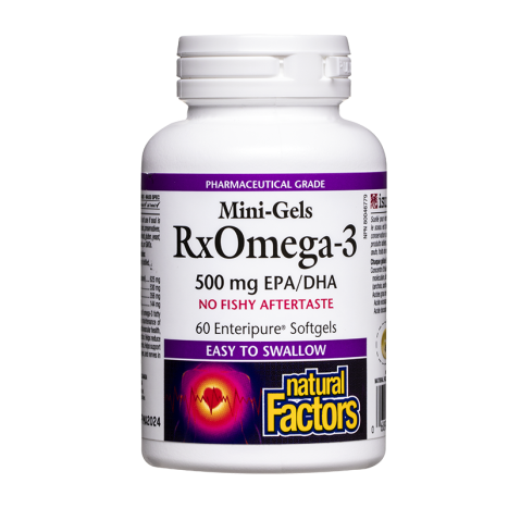 NATURAL FACTORS RX OMEGA-3 Mini-Gels for children and adults 500mg (EPA 356 mg/ DHA 144 mg) x 60 softgel caps